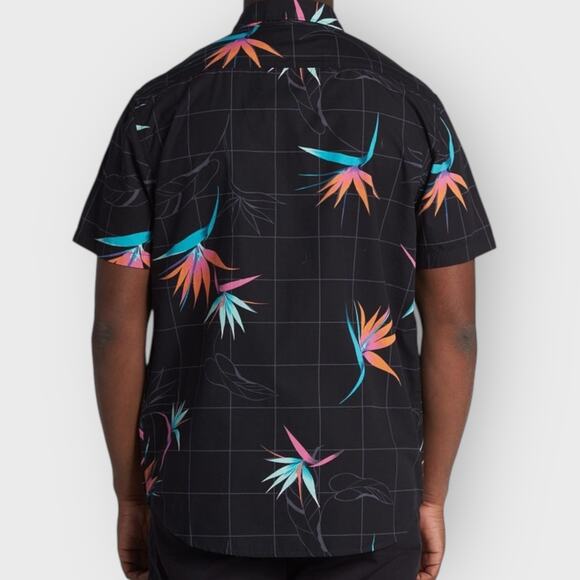 Billabong Mens XL Hawaiian Shirt Black Floral Plaid Button Up Button Down Surf - Picture 7 of 7